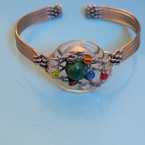 Boho Copper Wire-Wrapped Multi-Gemstone Cuff Bracelet